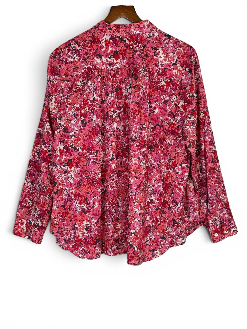 J Jill Floral Long Sleeve Button Up Cotton Voile Blouse Shirt Pink Red L - Picture 4 of 11